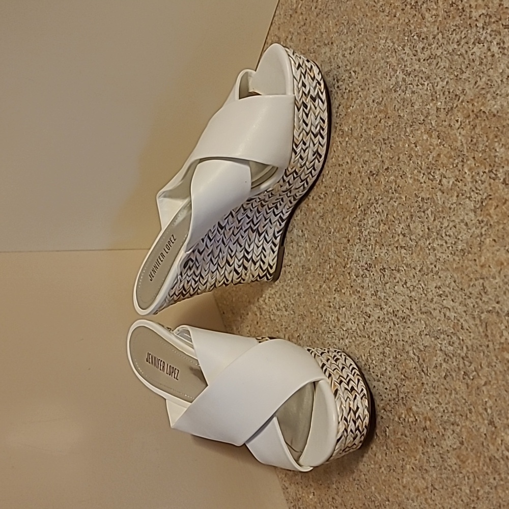 Jennifer Lopez White Syrin Wedge Shoes